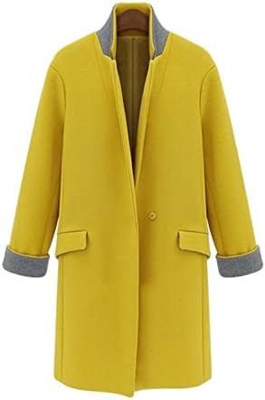 Alionz Women Autumn Woolen Blend Stand Collar Casual Cardigan Outwear Coat XL Yellow