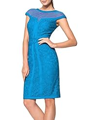 General Print Cap Sleeves Round Neck Sheath Organza Lace Sheer Tunic/Midi Dress 
