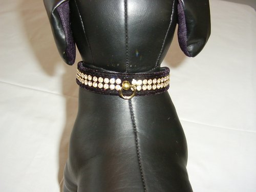 Arizon Velveteen Rhinestone Fancy Dog Collar  Black 16