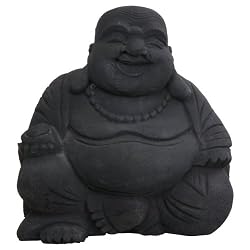 Black Casted Stone Happy Buddha Statue