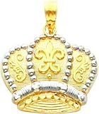 14K Two Tone Gold Crown Charm King Queen Royal Pendant
