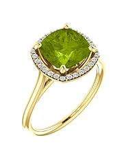 18K Yellow Gold 8.00x8.00mm Antique Cushion Cut Peridot and Diamond Halo-Style Ring -- LIFETIME WARRANTY