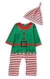 (コ-ランド) Co-land ベビー服 ロンパース 赤ちゃん カバーオール 帽子付 クリスマスを演出 新生児 長袖 春秋着 子供服 ボーダー 男の子 女の子 出産祝い グリーン 100