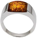 Baltic Honey Amber and Sterling Silver Rectangular Mens Ring, Sizes 5,7,9