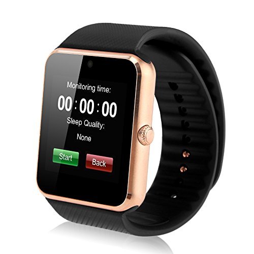 iRULU Newest SIM Card NFC Bluetooth Smart Watch Wristwatch Phone Mate Independent Smartphone, For Android (Black Band)