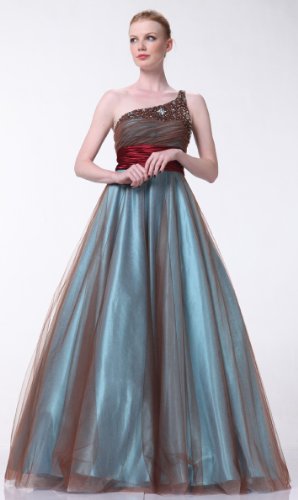 3057 ONE SHOULDER BEADED BALL GOWN EVENING PROM DRESS