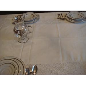 All State Alexandria Polyester Tablecloth with Lace-White/Cream 72x180