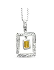 Twin Rectangular Shaped Diamond Pendant In 18K White Gold With A 0.55 ct. Genuine Citrine Center Stone.