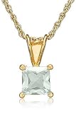 Gold Plated Sterling Silver 6mm Square-Cut Green Amethyst Pendant