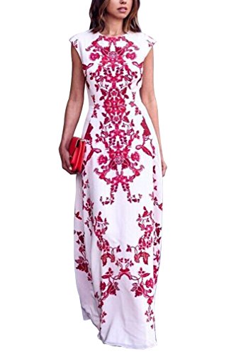 Misomi-Women Elegant 2015 Sleeveless High Waist Print Flower Maxi Party Dress