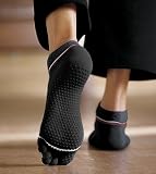 ToeSox Yoga / Pilates Organic Cotton Toe Socks (Medium, Black)