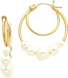 14K Gold Fancy Cultured Pearl Hoop Earrings Jewelry