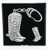 Pewter Key Ring & Badge Gift Sets Cowboy Boots -