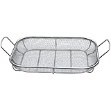 THE BEST QUALITY BBQ Mesh Grill Baskets, BBQ Roasting Pans, Combination Grill Smokers, Great for Grilling Seafood, Ribs, Steaks, Burgers, Chicken, and Veggies, EZ Clean, and Dishwasher Safe