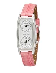 Gotham Womens Silver-Tone Dual Time Zone Leather Strap Watch # GWC15091SP