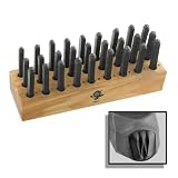 27pc Letter Stamp Punch Set 1/8" 3mm Hardened Steel - Hardwood Stand - Mark Metal, Leather, Wood