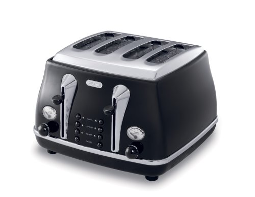 De Longhi Icona 4 Slot Toaster (High Gloss Onyx Black)