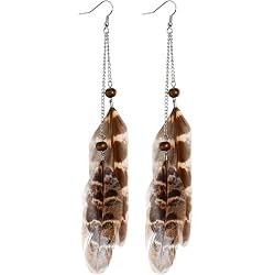 Gold Tone Chain Drop Feather Earrings