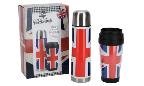 Ethos Cool Britannia Thermosflasche 500 ml und Thermobecher 475 ml, Union-Jack-Design, in bunter Box