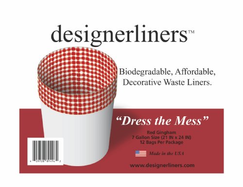 Designerliners Red Gingham Trash Bags12 Pack - 7 Gallons - 21 by 24