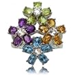 White Gold Flower Ring w/ Blue Topaz, Amethyst, Peridot & Citrine Gemstones
