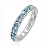 Stainless Steel Stackable Eternity Band Ring Blue Topaz CZ Channel Set