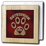 Abyssinian Love Cat Breed in Cheetah Print and Red - 6 Inch Tile Napkin Holder