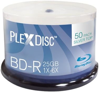 PlexDisc 633-114 6x 25GB BD-R Blu-ray Silver Top - 50 Packs Disc Spindle