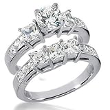 14K White Gold Round Cut & Princess Cut Diamond Matching Bridal