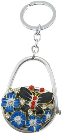 Blue Butterfly and Flowers Round Keychain Watch - Small Watch Keychain