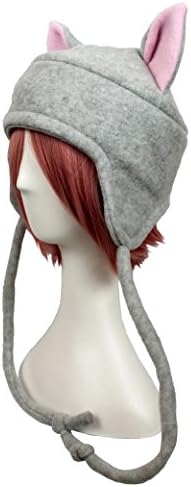 Nyan Cat Light Gray Fleece Hat with Pink Ears Cute Anime Aviator
