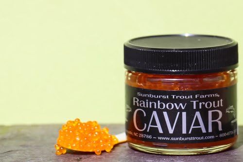 4oz Original Rainbow Trout Caviar, "A Fresh Water Caviar Is Extremely Rare. Its Unusual Delicacy Is Esteemed." Fresh Water Caviar Are a True Delicacy. For Those of You Who Have Never Tasted Caviar Before, You Will Be Delighted to Learn That Our Caviar Is Very Mild and Never Tastes "Fishy". For the True Connoisseur of Fine Caviars, You Will Discover That Sunburst Caviar Will Delight Your Palate and Astonish You with It's Level of Superiority. Our Eggs Are Much Smaller Than Salmon Eggs and the Color Often Is Brighter.