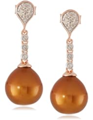 Rose Gold Plated Sterling Silver 9-9.5mm Chocolate Freshwater Cultured Pearl Earrings (0.11 cttw, G-H Color, I2-I3 Clarity)