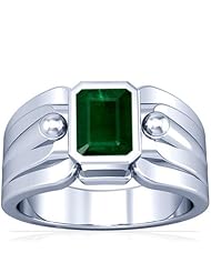 18K White Gold Emerald Cut Emerald Solitaire Ring