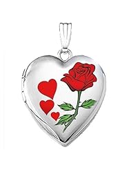 14k White Gold Sweetheart "Valentines Rose" Locket 3/4 inch x 3/4 inch in Solid 14K White Gold