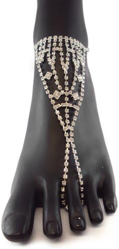 New Rhinestone Pattern Elegant Anklet Belly Dance Dancer Bridal with Toe Ring Slave Anklet Barefoot Sandal