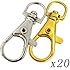 Blue Elf 20 PCS Gold Chrome Color + 20 PCS Silver Color Swivel Eye Lobster Snap Clasp Hook 1-1/2" x 1/2" with Free Cable Orgenizer