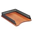 Rolodex 22711 Distinctions self-stacking letter size desk tray, rich cherry wood/black metal