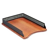 Rolodex 22711 Distinctions self-stacking letter size desk tray, rich cherry wood/black metal