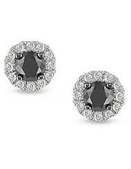 14k White Gold White and Black Accent Diamond Stud Earrings (0.13 Cttw, G-H Color, I2-I3 Clarity)