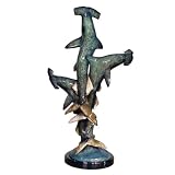 3 Sharks (Special Patina) Bronze Statue on Marble Base