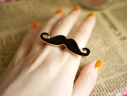 PRO Base special unique attractive Two Finger Mustache Bead Ring Retro Style Adjustable Size