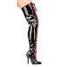 5 Inch Sexy Thigh High Boot Lace-Up With Scalloped Trim Single Sole Boot Black / Red Patent
