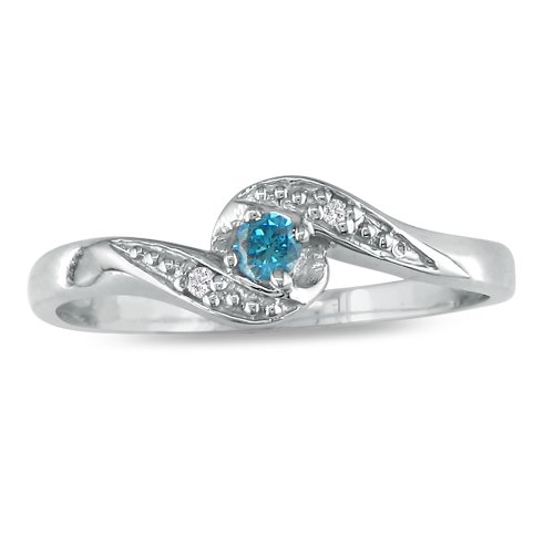 10K White Gold Blue Diamond Promise Ring .07ct tdw.