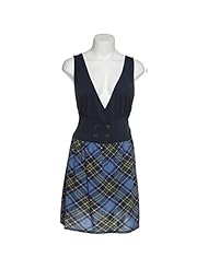 V-neck Jersey/Polyester/Rayon Plaid Print  Dress