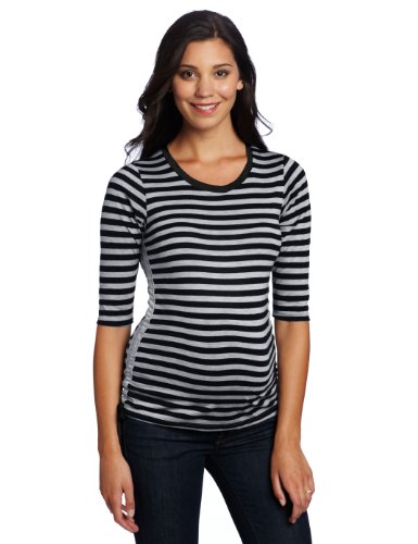 Three Seasons Maternity Women's 3/4 Sleeve Stripe Side Tie Top