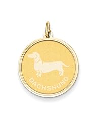 14k Yellow Gold Dachshund Disc Pendant. Metal Wt- 1.1g