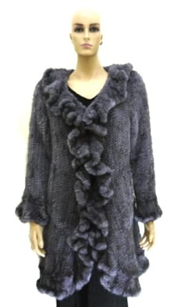 Knitted 100% Mink Stroller Coat with Ruffles - Grey