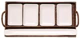 Woven Rattan Rectangle Basket with White Ceramic Plates 21.25"L x 10"W