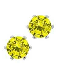1.60 Ct Round Canary SI1-SI2 Diamond Brass Silver Plated Brass Stud Earrings